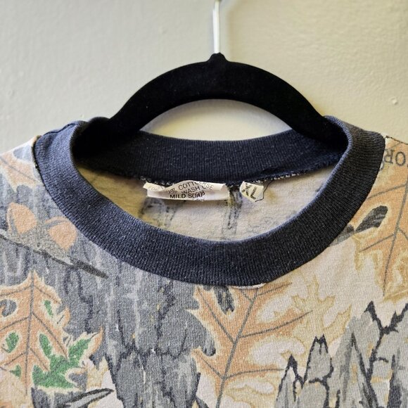 Vintage 80s Predator Camouflage Long Sleeve Shirt XL Cotton Bark  Oak Leaf Patte - Picture 3 of 11